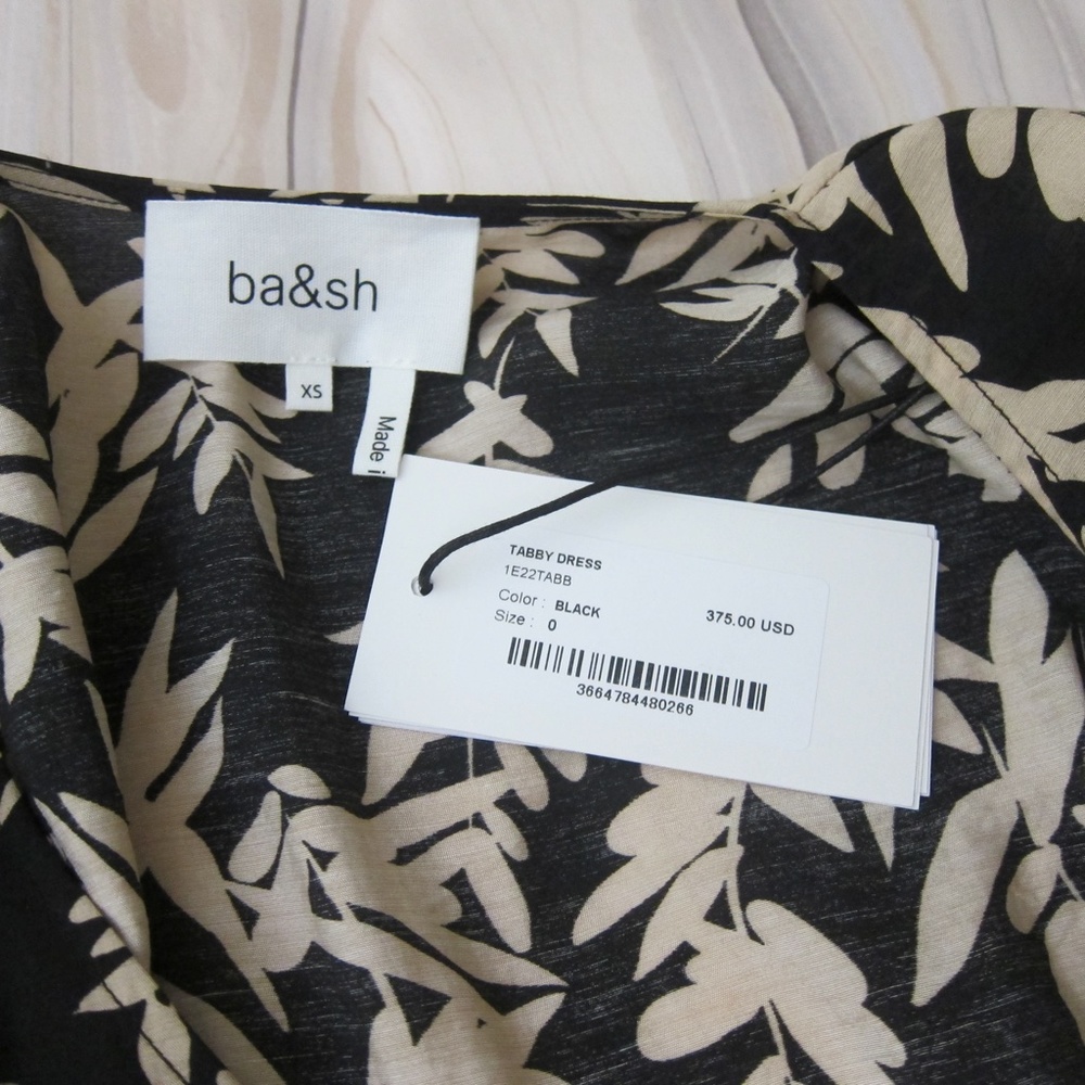 NEW! ba&sh Tabby Wrap Dress Black & Beige Print Midi Length + ba&sh Tote - XS - Picture 3 of 17
